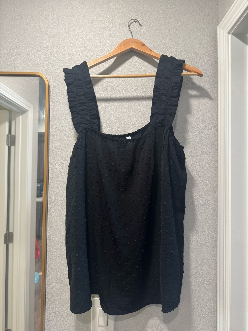 Women's Black Ruffled Strap Tank Top